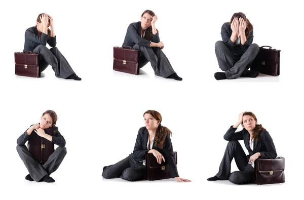 Mujer de negocios en bancarrota aislada en blanco — Foto de Stock