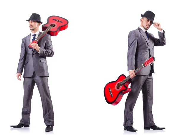 Podnikatel kytarové hráče izolované na bílém — Stock fotografie