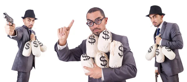 Бизнесмен-преступник с мешками денег — стоковое фото