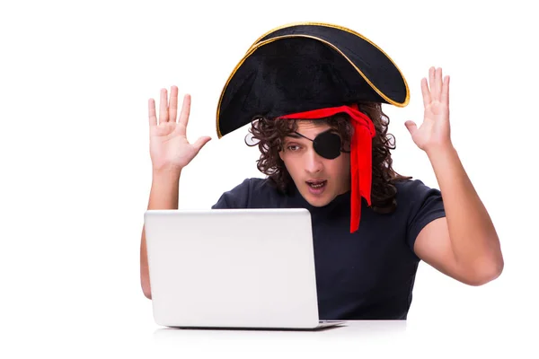 Digital security concept with pirate isolated on white — Stock Photo, Image