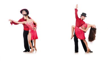 Bir çift dansçı beyazın üzerinde izole edilmiş