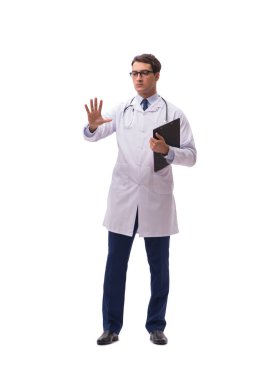 Beyaz arka planda izole genç doktor