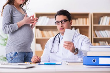 Hamile kadın muayene için doktoru ziyaret ediyor.