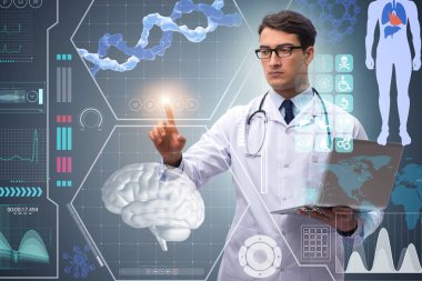 Fütürist tıp konsepti doktoru düğmeye basıyor