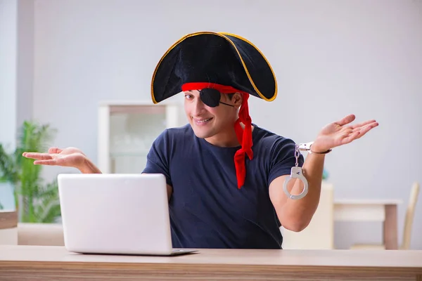 Digital security concept with pirate at computer — Stock Photo, Image