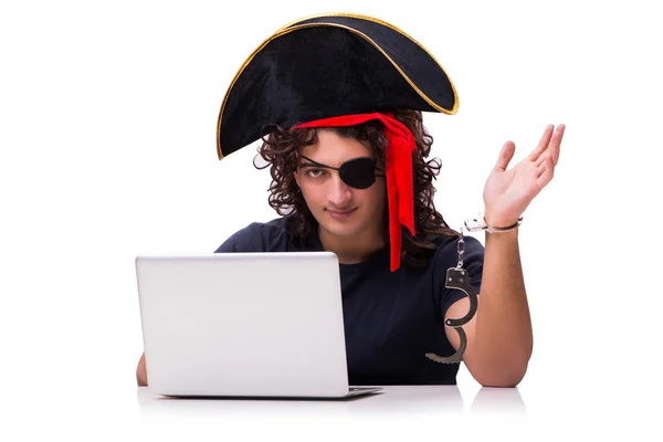 Koncepcja bezpieczeństwa cyfrowego z piratem na białym tle — Zdjęcie stockowe