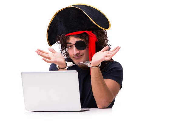 Conceito de segurança digital com pirata isolado em branco — Fotografia de Stock
