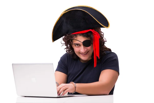 Concetto di sicurezza digitale con pirata isolato su bianco — Foto Stock