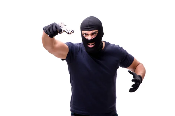 Robber indossa passamontagna isolato su bianco — Foto Stock