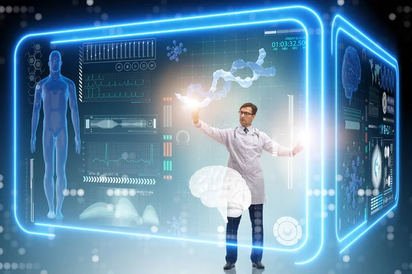 Lekarz w futurystycznej koncepcji medycznej naciśnięcie przycisku — Zdjęcie stockowe
