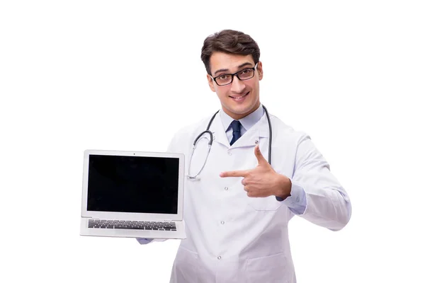 Доктор с ноутбуком изолированы на белом фоне — стоковое фото