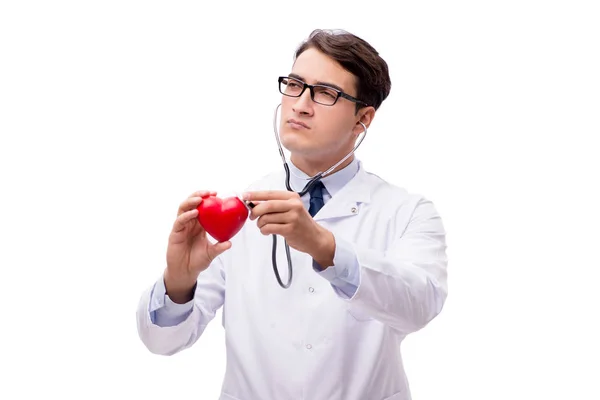 Médico con corazón aislado sobre fondo blanco —  Fotos de Stock