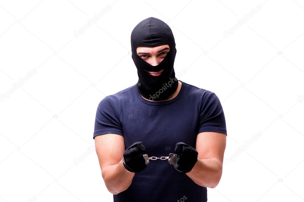 Robber wearing balaclava isolated on white