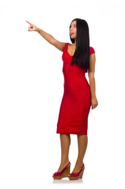 Beyaz arka planda izole edilmiş güzel bir kadın modeli.