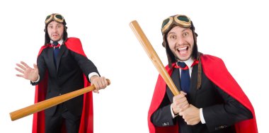 Kırmızı giysili bir adam komik bir konseptte