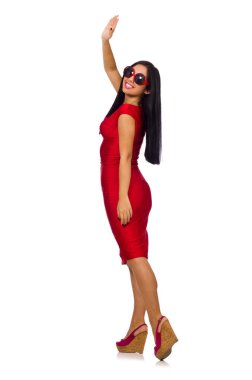 Beyaz arka planda izole edilmiş güzel bir kadın modeli.