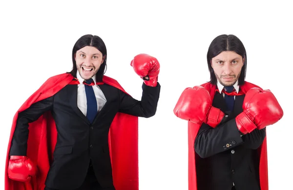 Junger Geschäftsmann Boxer isoliert auf Weiß — Stockfoto