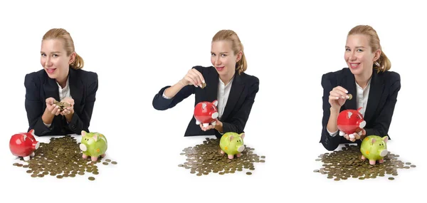 Kobieta breaking piggy bank oszczędności — Zdjęcie stockowe