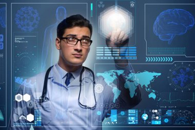Fütürist tıp konsepti doktoru düğmeye basıyor