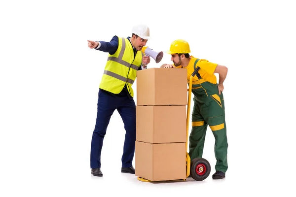 Dois trabalhadores isolados no fundo branco — Fotografia de Stock