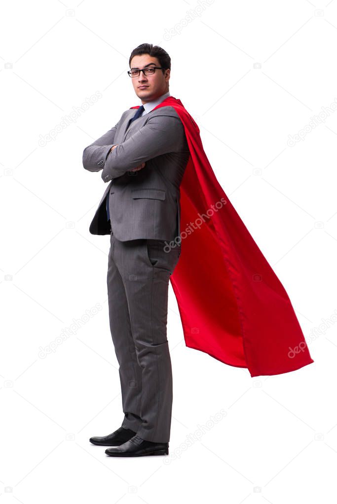 Super hero businessman isolated on white