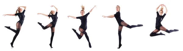 Frau tanzt isoliert auf dem weißen — Stockfoto