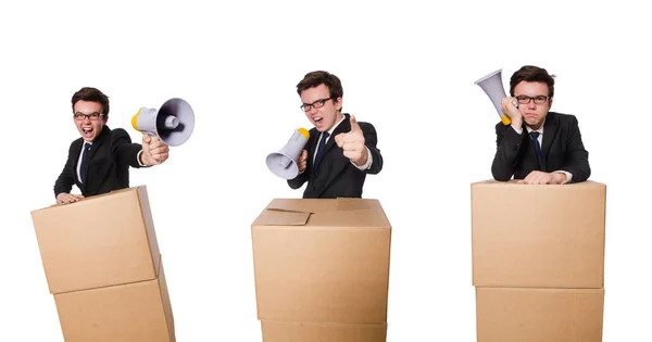 Hombre con altavoz en la caja —  Fotos de Stock