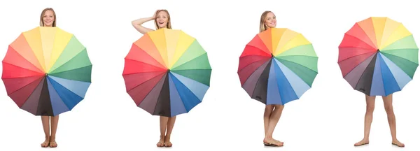 Jovem com guarda-chuva isolado em branco — Fotografia de Stock