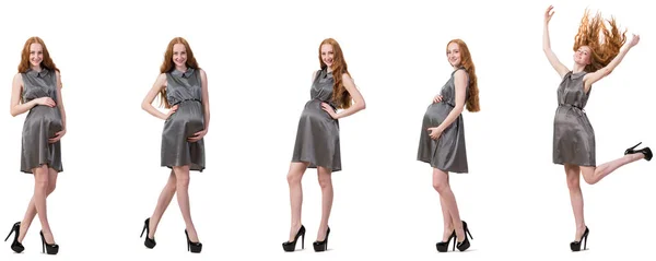 Wanita hamil dalam gambar komposit terisolasi pada warna putih — Stok Foto