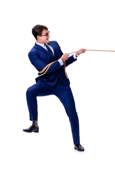 Бізнесмен спійманий з мотузкою лассо ізольований на білому — стокове фото
