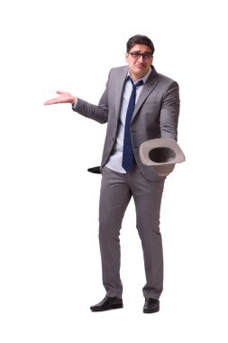 İflas etmiş işadamı beyaz arka planda izole edilmiş