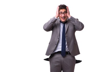 İflas etmiş işadamı beyaz arka planda izole edilmiş