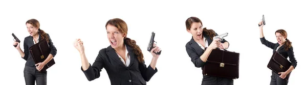 Mulher businewoman com arma de mão — Fotografia de Stock