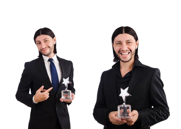 Businessman with star award isolated on white — Stock Photo, Image