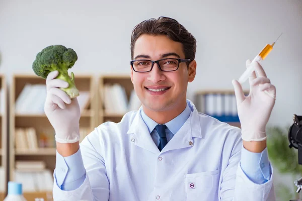 Vědec pracující na ekologickém ovoci a zelenině — Stock fotografie