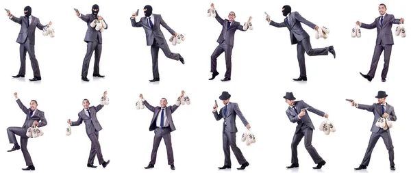 Empresário criminoso com sacos de dinheiro — Fotografia de Stock