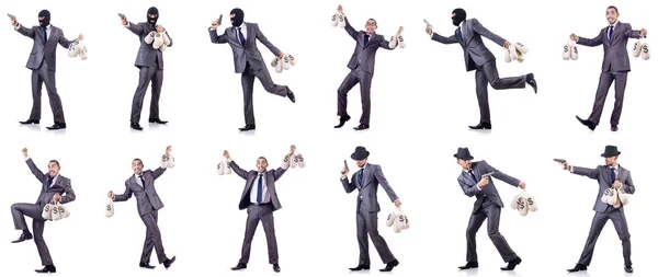 Businessman criminal with sacks of money — Stock Photo, Image