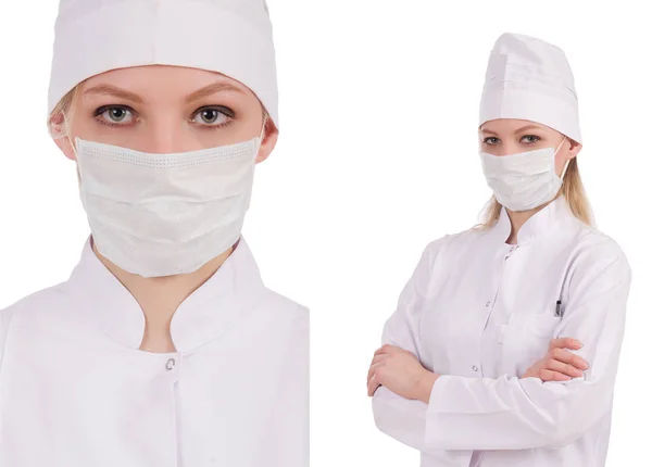 흰 옷을 입고 격리 된 여의사 — 스톡 사진