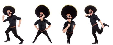 Meksika şapkası takan komik bir adam beyaz şapkalı.