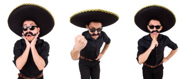 Meksika şapkası takan komik bir adam beyaz şapkalı.