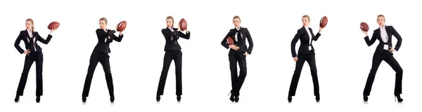 Femme d'affaires avec football américain — Photo
