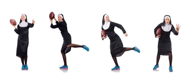 Beyaz rugby toplu güzel rahibe — Stok fotoğraf