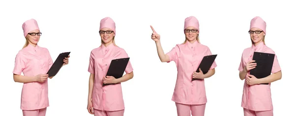 Mujer médico aislado en blanco — Foto de Stock