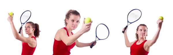 Woman tennis player isolated on white — Stock Photo, Image