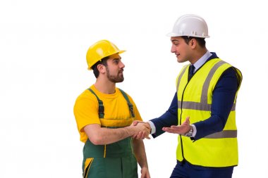 Beyaz arka plan üzerinde izole iki işçi