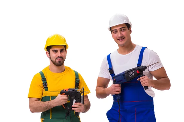 Dois trabalhadores isolados no fundo branco — Fotografia de Stock