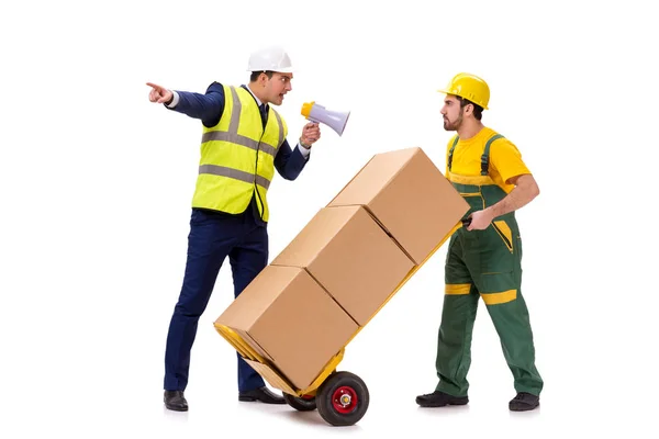 Dois trabalhadores isolados no fundo branco — Fotografia de Stock