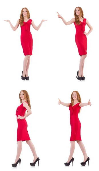 Chica bastante joven en vestido rojo aislado en blanco — Foto de Stock