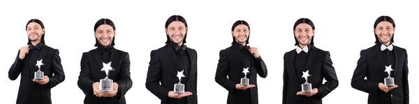 Uomo d'affari con stella premio isolato su bianco — Foto Stock