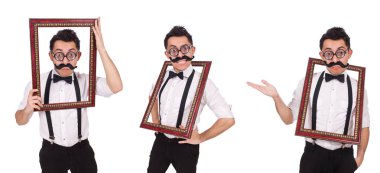 Beyaz izole kare olan genç adam